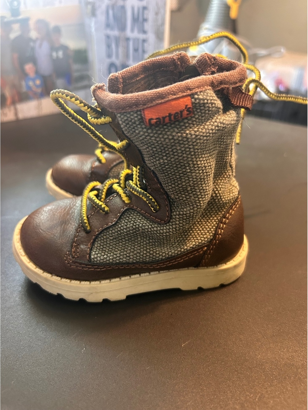 Carter's Toddler Brown and Beige Canvas and Leather Boots Size 4